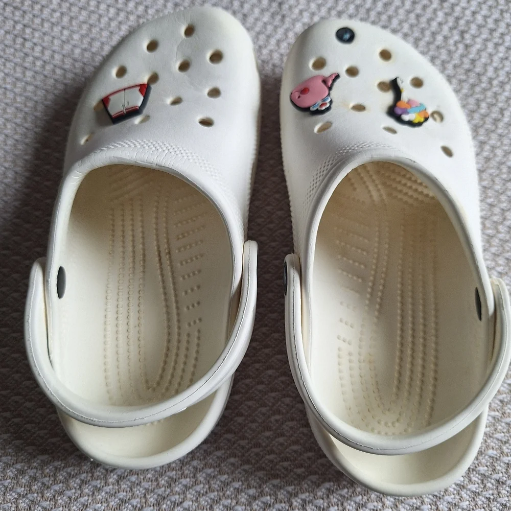 CROCS Kids Cream Clogs with Playful Charms